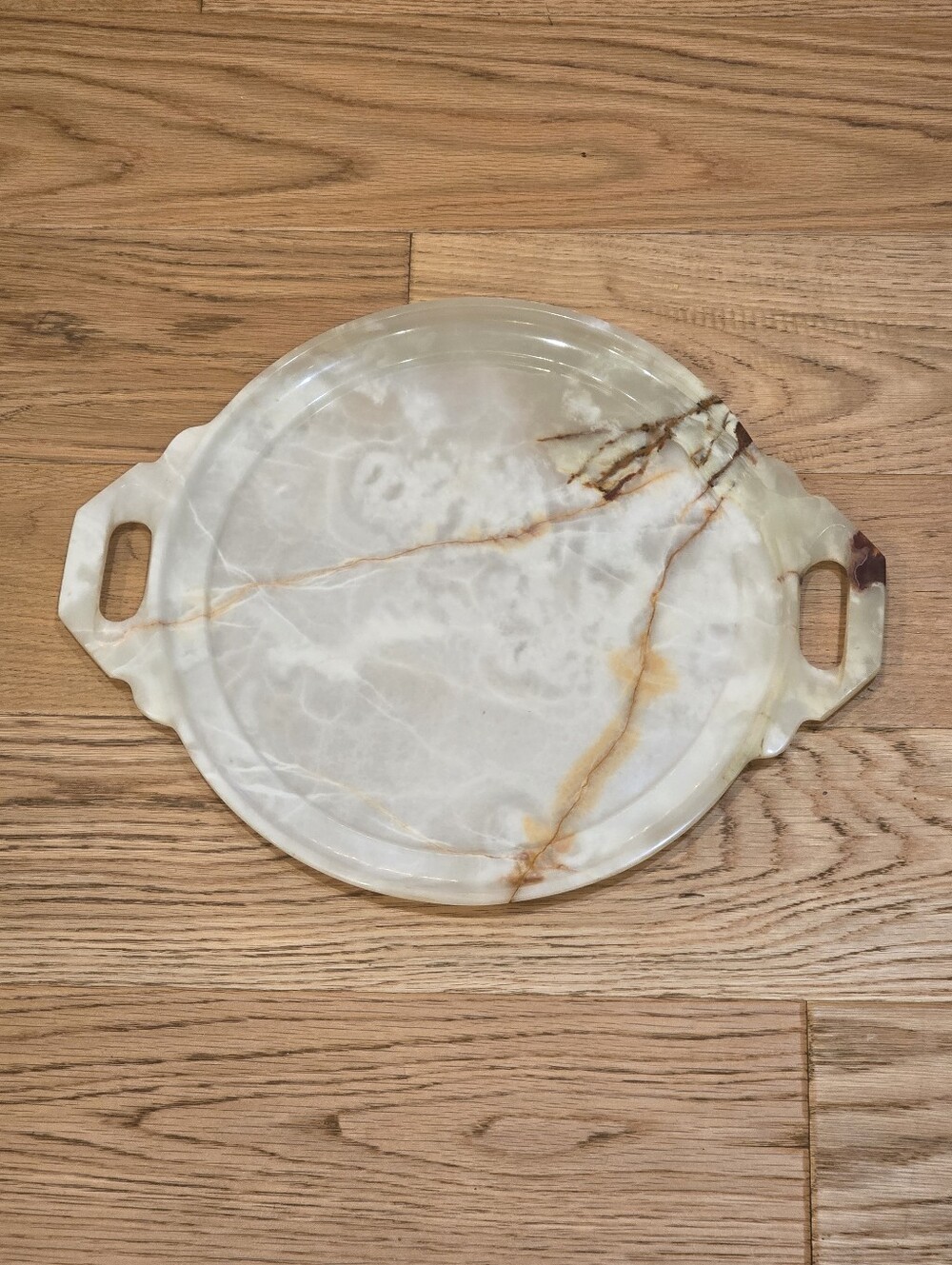 Vintage 15" Onyx Stone Handled Tray Green/Brown Wabi Sabi Marble Platter